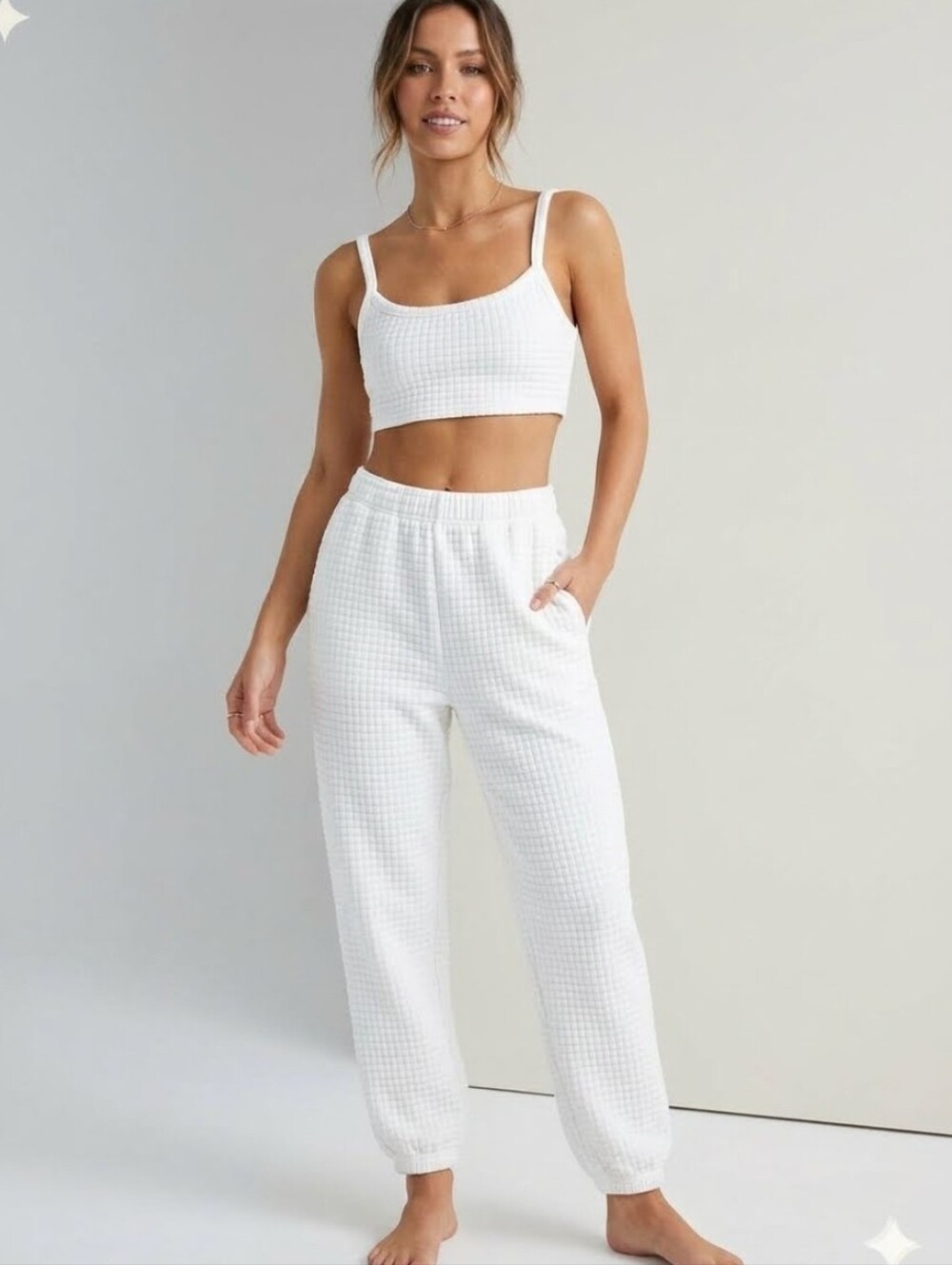 Princess Polly Arabella Waffle Knit Crop Strapps Zip Cami & Jogger Set 10